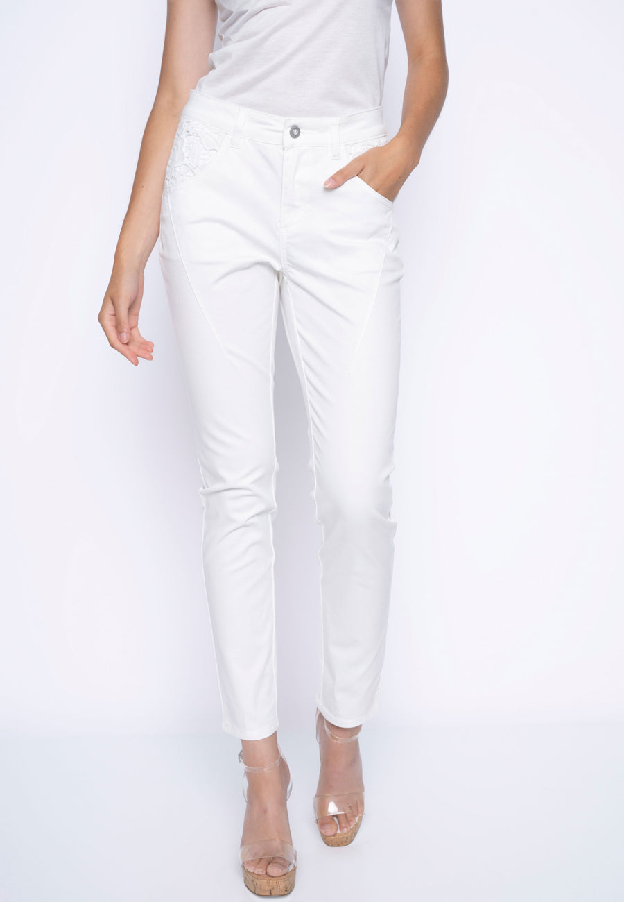 Lace Trim Regular Length Cuffed Pants