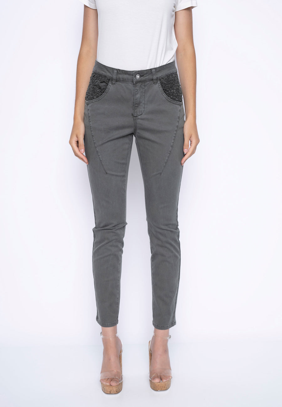 Lace Trim Regular Length Cuffed Pants