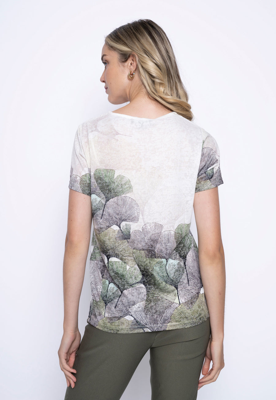 V-Neck Printed Top With Zigzag Lace
