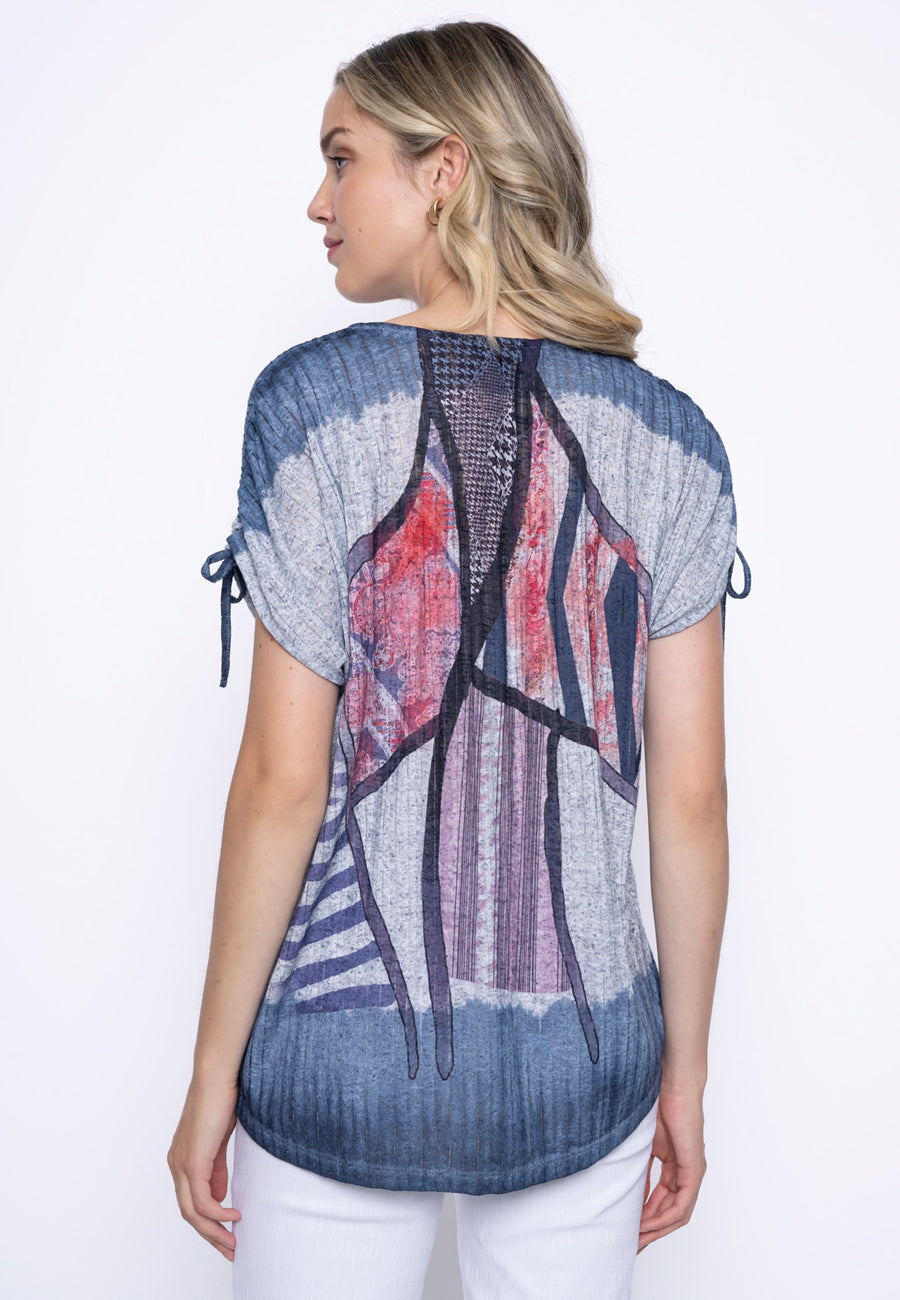 Drawstring Sleeves Printed Top