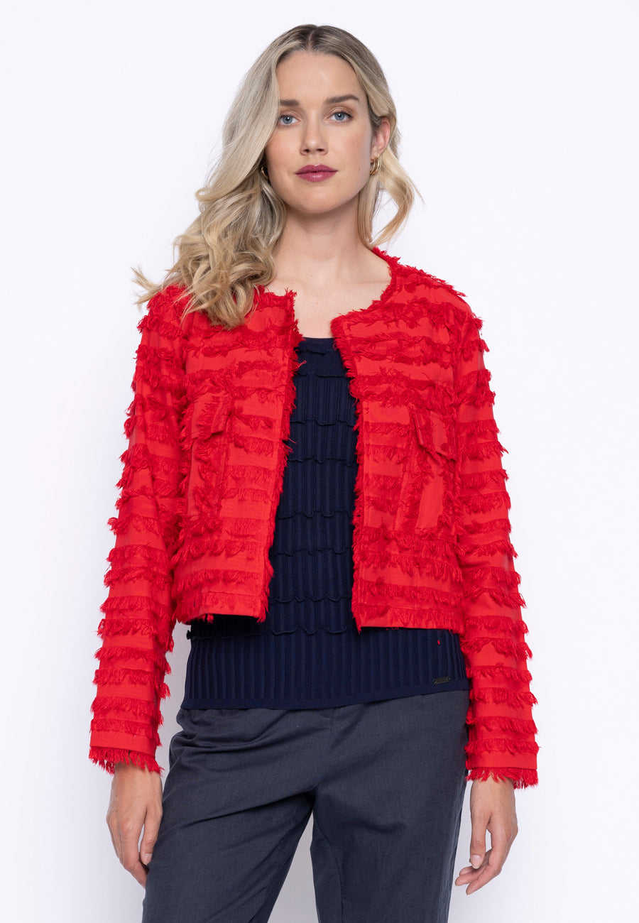 Collarless Fringed Jacket