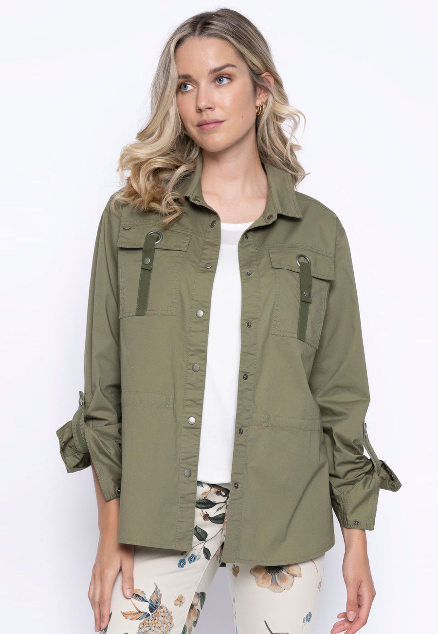 Button-Front Curved Hem Jacket