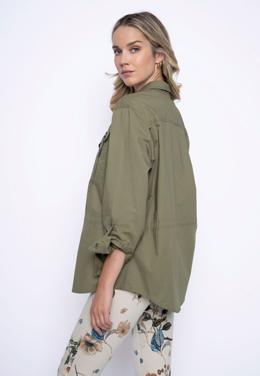 Button-Front Curved Hem Jacket