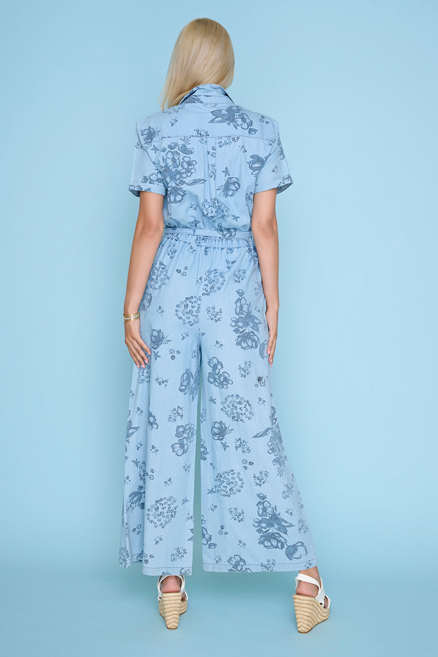 Short-Sleeve Jumpsuit With Waist Tie