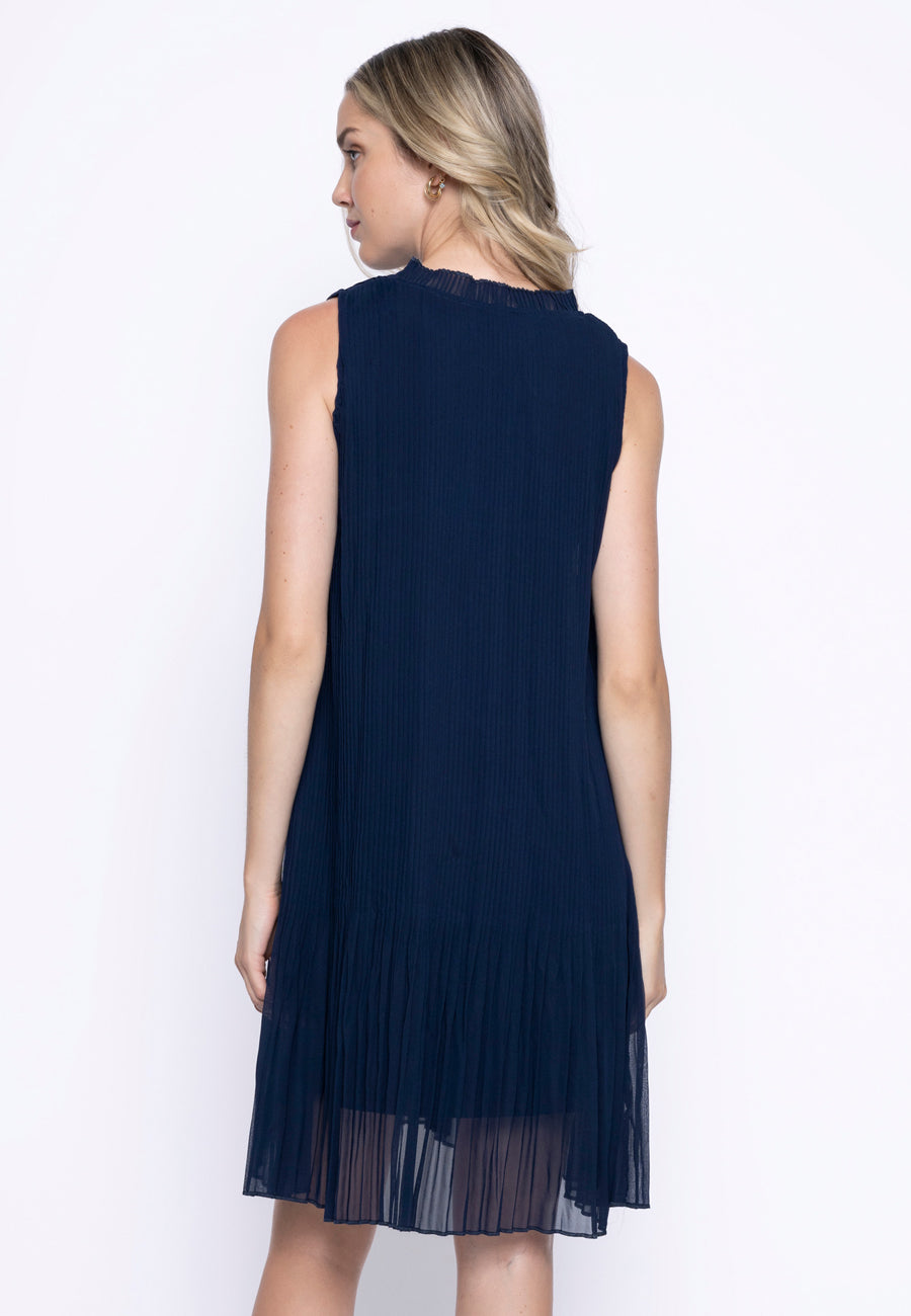 Neck Tie Pleated Mini Dress