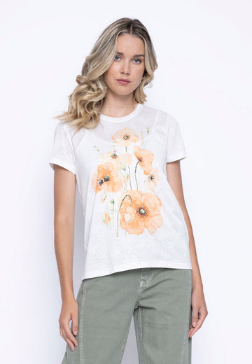 Embellished Poppy-Flower Printed Top