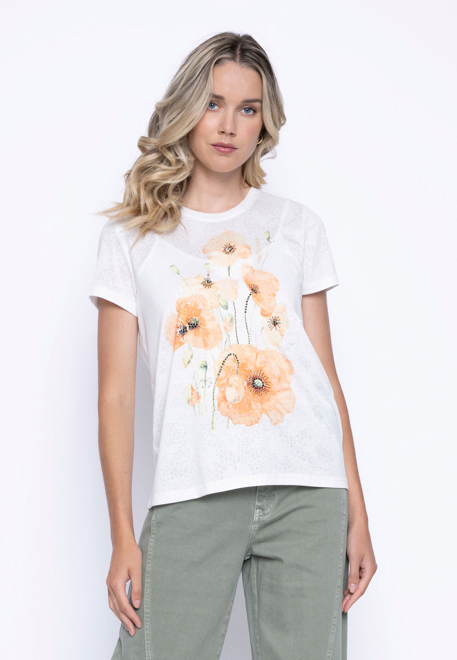 Embellished Poppy-Flower Printed Top