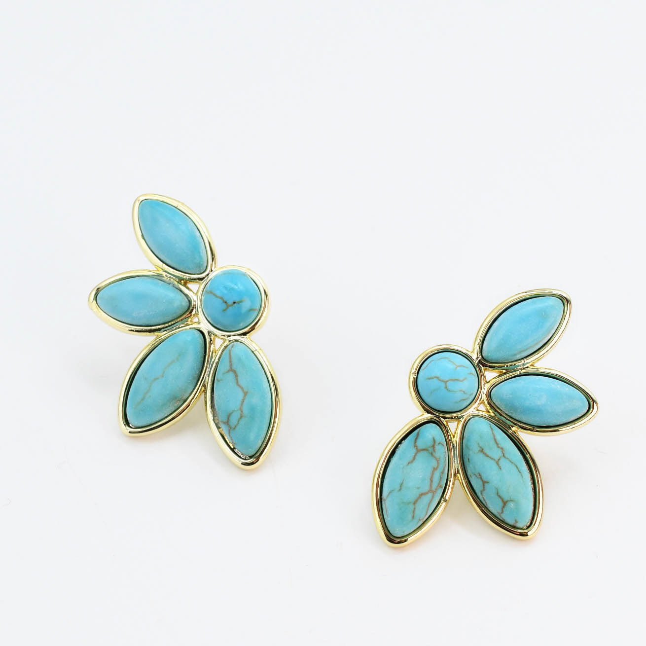 Half Turquoise Flower Gold Earrings