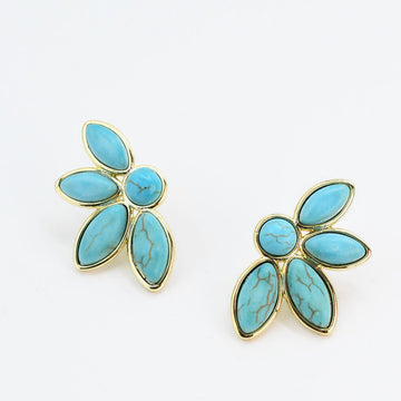Half Turquoise Flower Gold Earrings