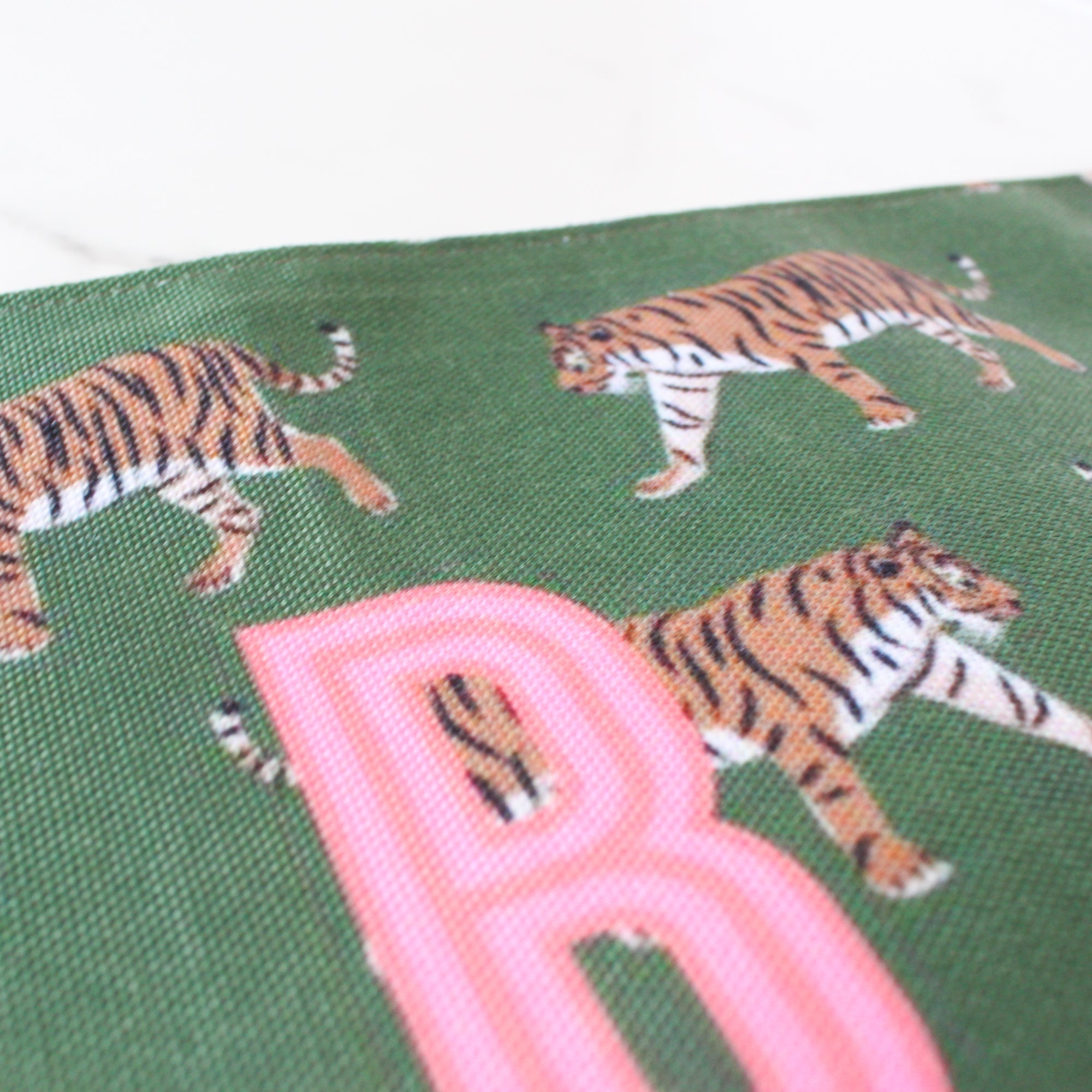 Single Initial - Large Flat Zip Pouch Tiger Green - New!
