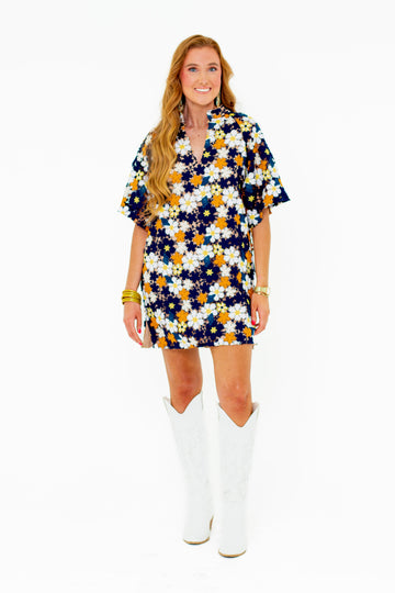 Lulu Short Sleeve Mini Caftan - Navy Blaze