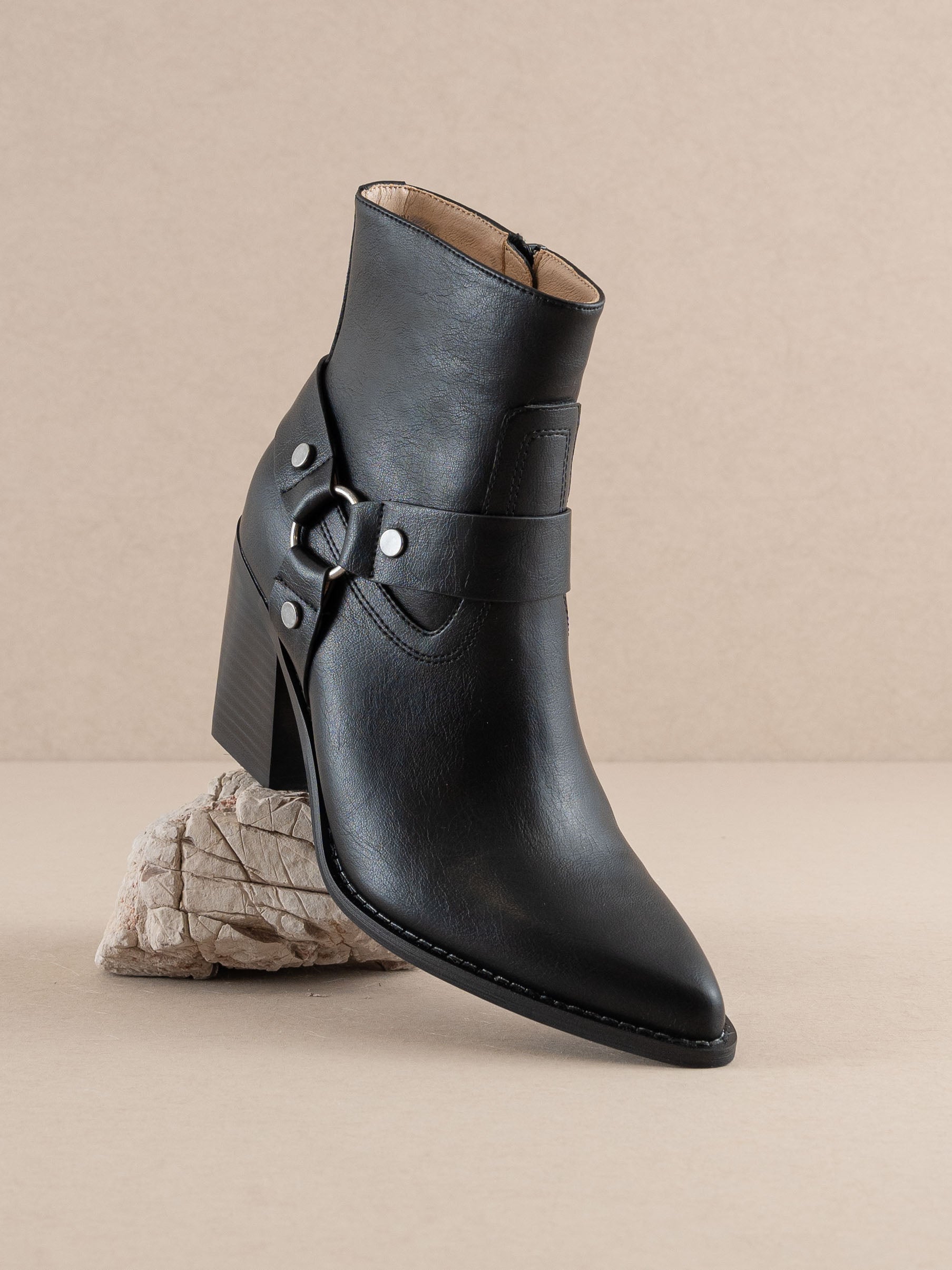 The Jackson | Black Pointed Toe Moto Bootie