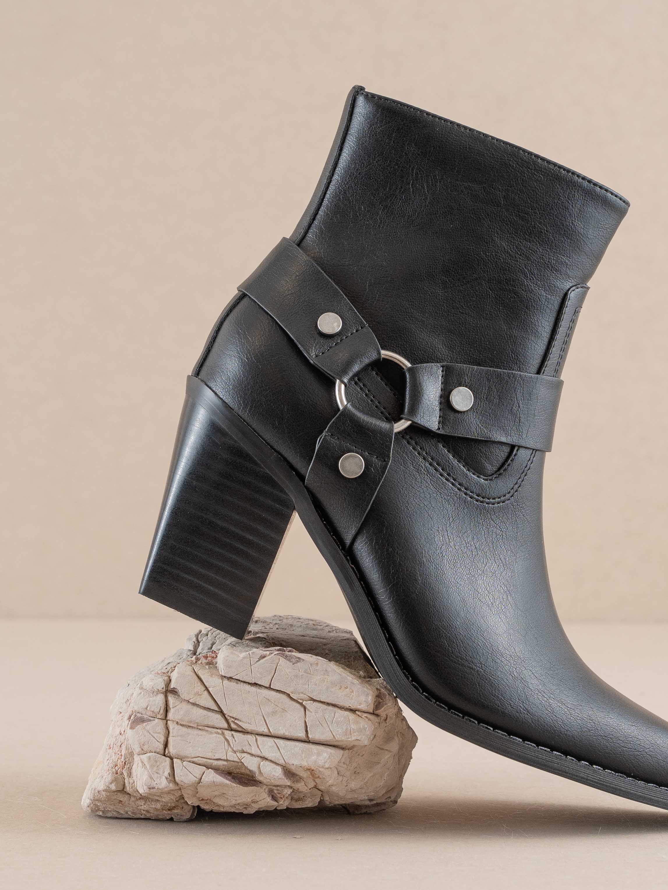 The Jackson | Black Pointed Toe Moto Bootie