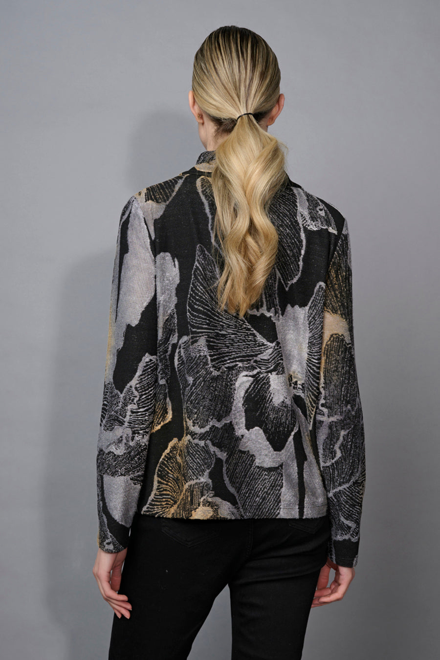 Draped Neck Clipped Jacquard Top