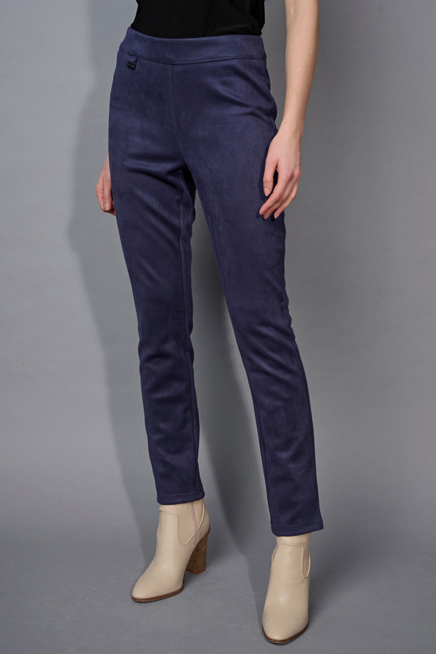 Faux Suede Slim-Leg Full-Length Pants