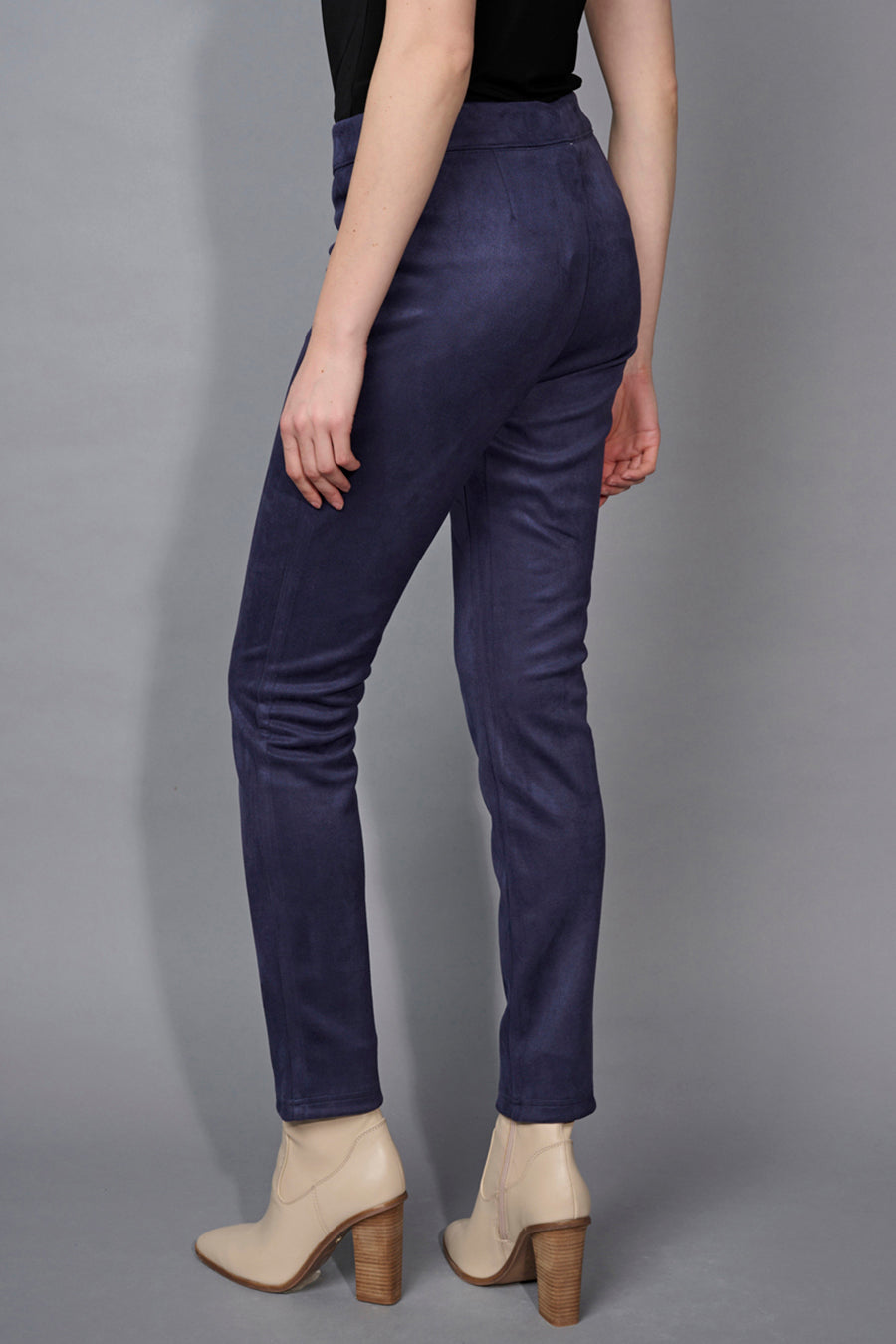 Faux Suede Slim-Leg Full-Length Pants