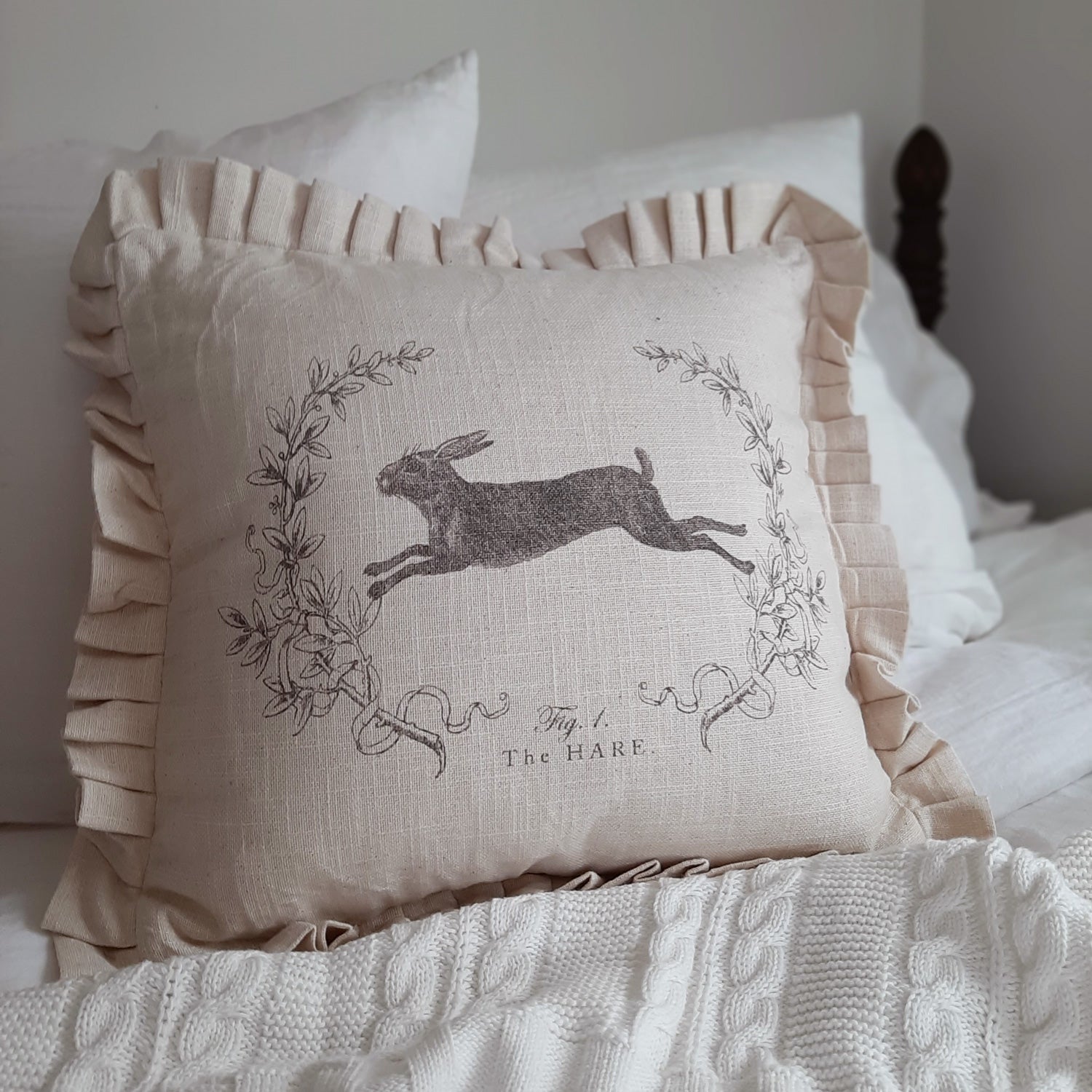 Linen Style Hare Pillow with Ruffles