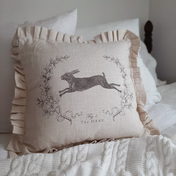 Linen Style Hare Pillow with Ruffles
