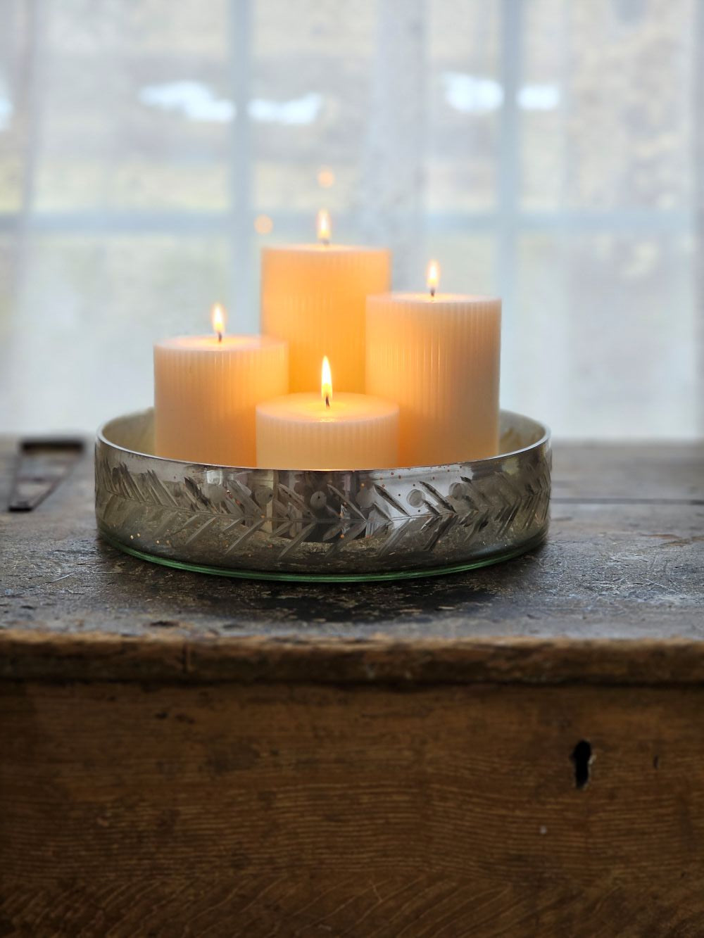 Silver Metallic Etched Glass Tray