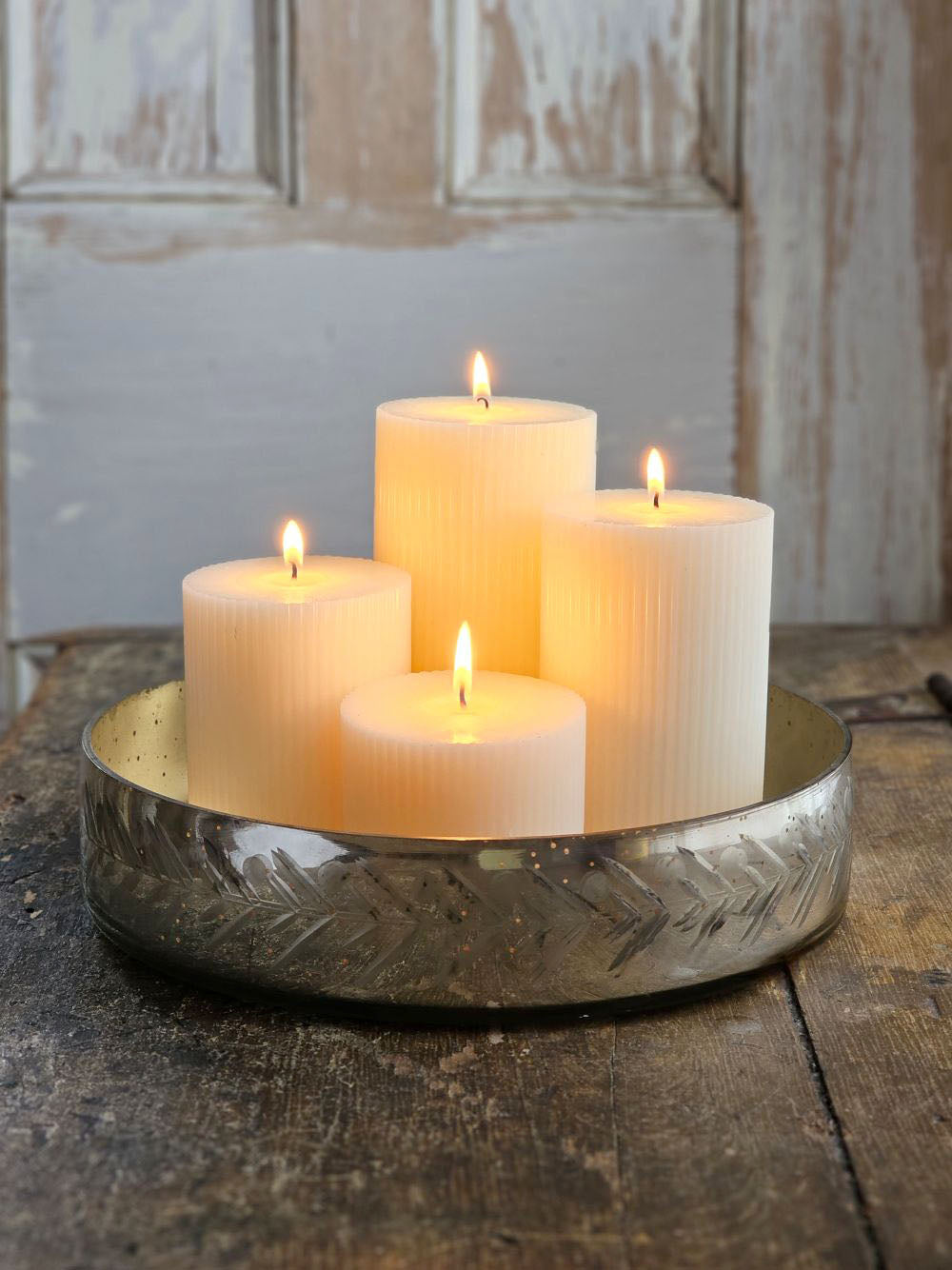Silver Metallic Etched Glass Tray