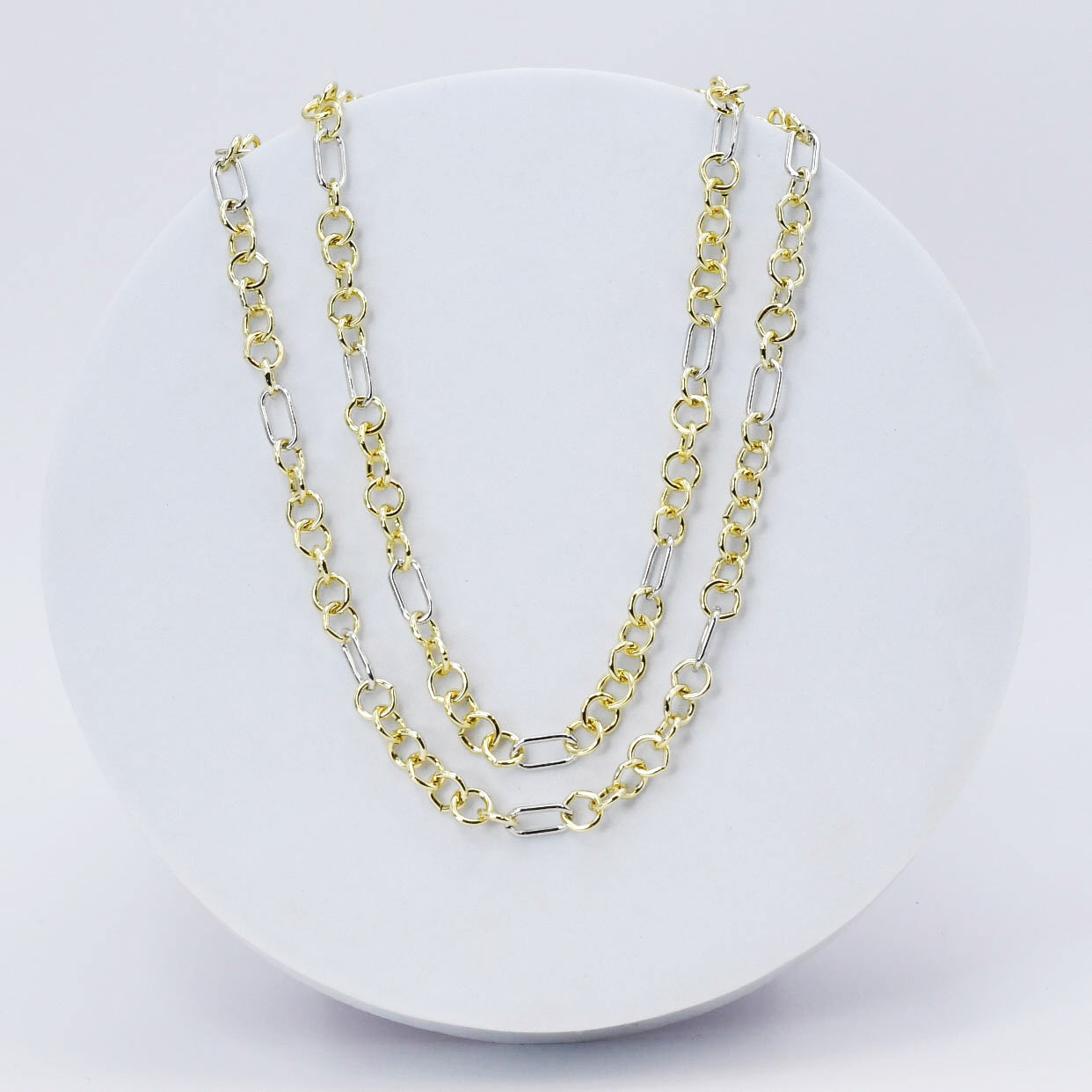 Mixed Metal Link Layer Gold Necklace