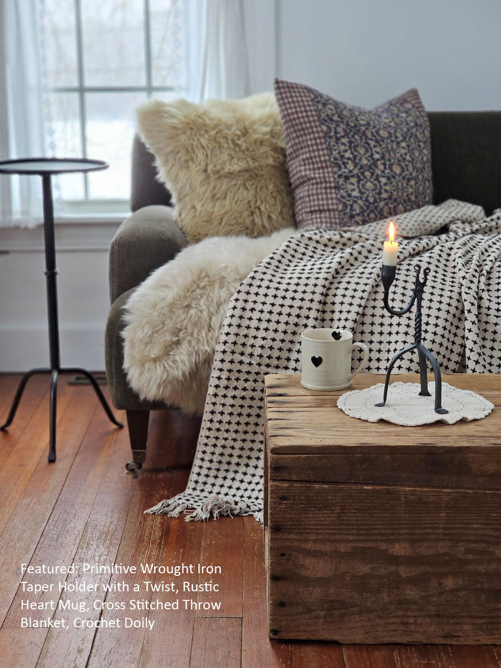 Primitive Wrought Iron Table Taper Candle Holder with a Twist