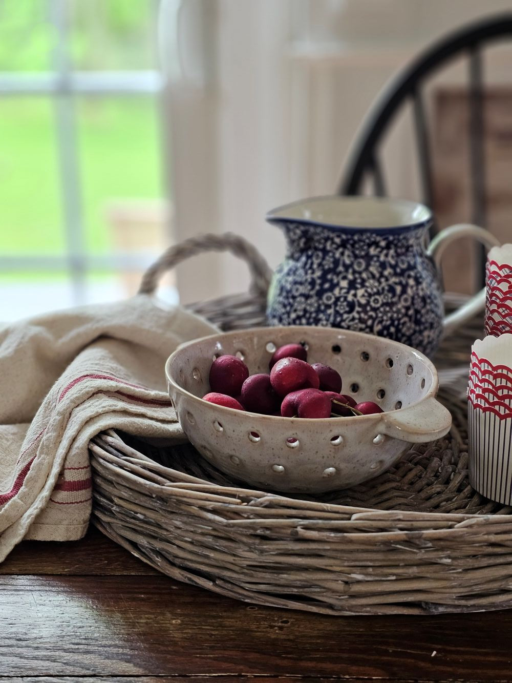 Rustic Ceramic Colander Berry Bowl