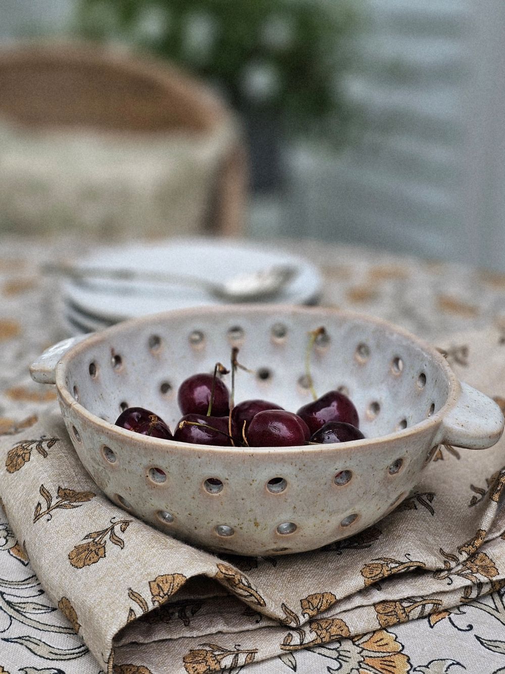 Rustic Ceramic Colander Berry Bowl