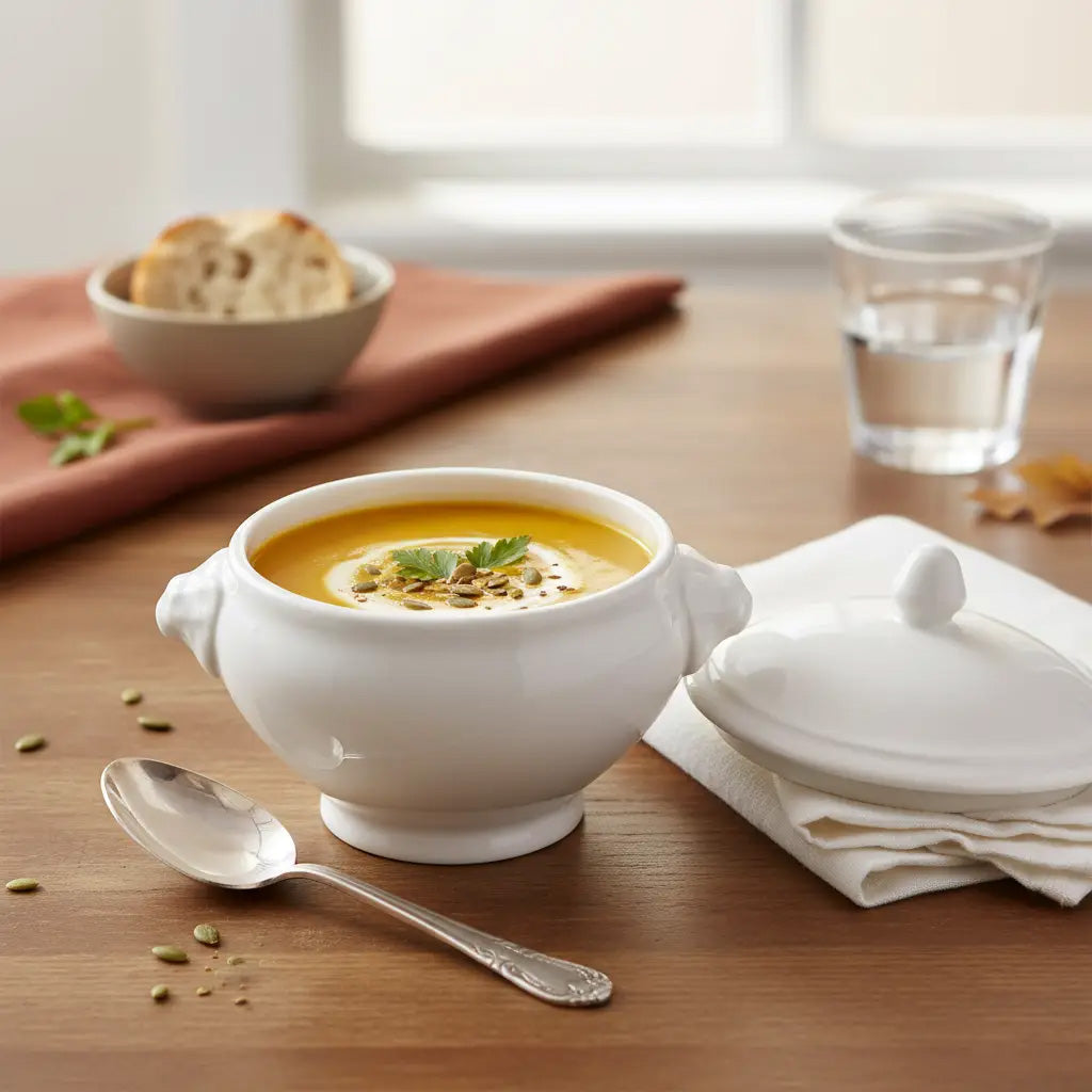Round White Soup Bowl with Lid