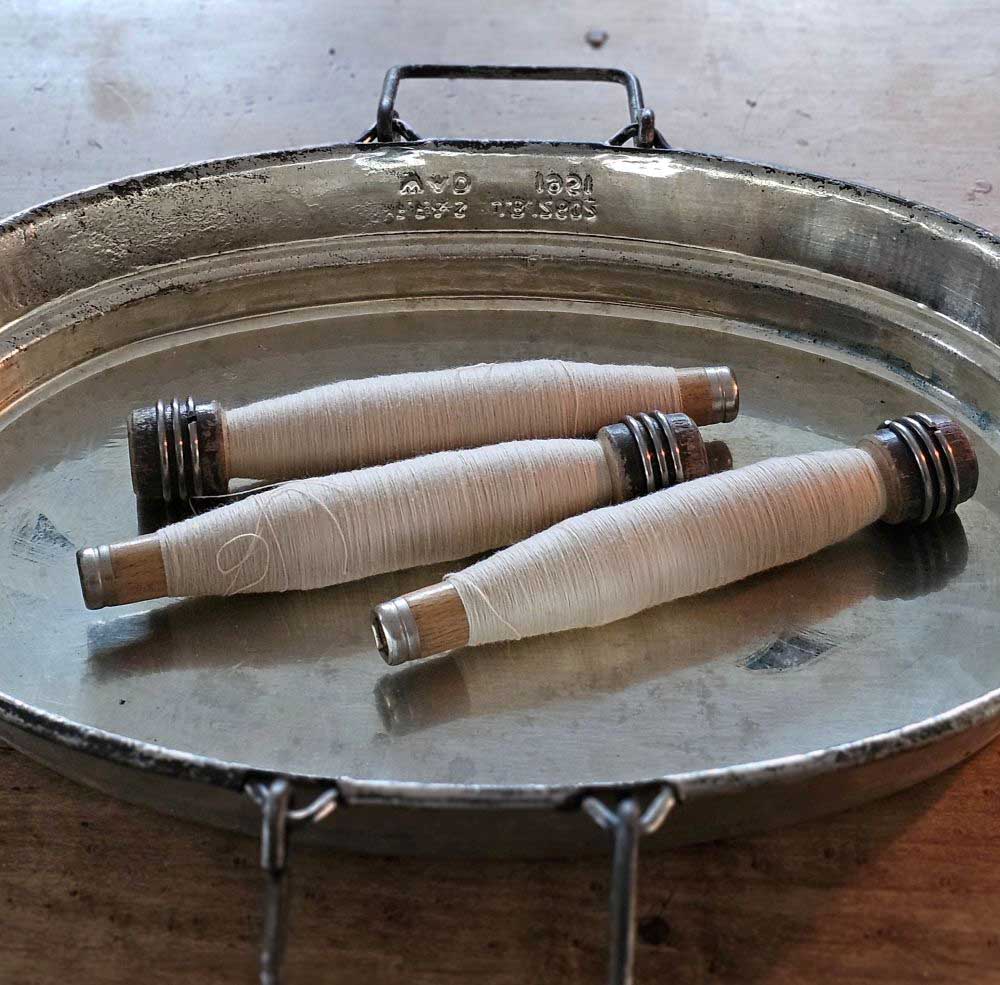 Vintage Industrial Textile Bobbin Spool with Thread, Set of Three