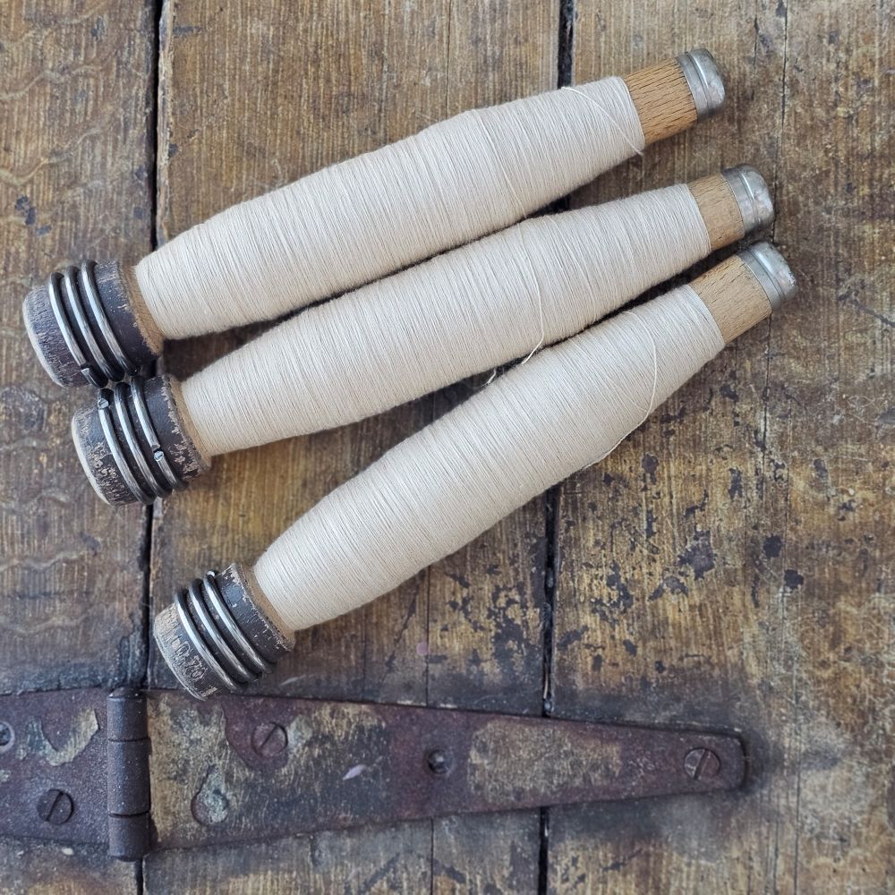 Vintage Industrial Textile Bobbin Spool with Thread, Set of Three