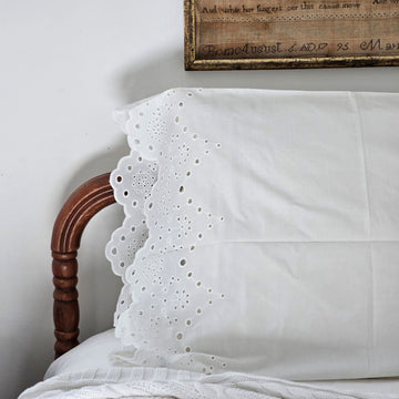 White Vintage Cotton Eyelet Lace Pillowcase
