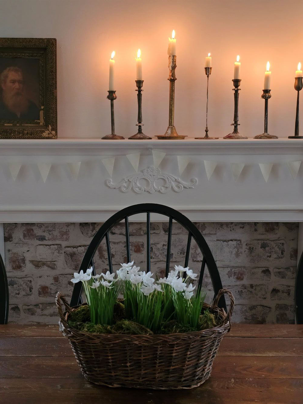 White Paper Flag Garland On Wood Spool