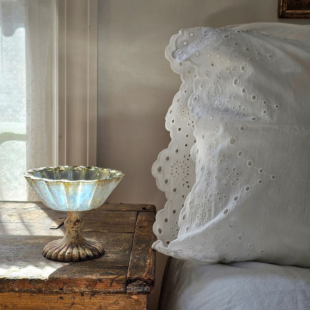 White Vintage Cotton Eyelet Lace Pillowcase