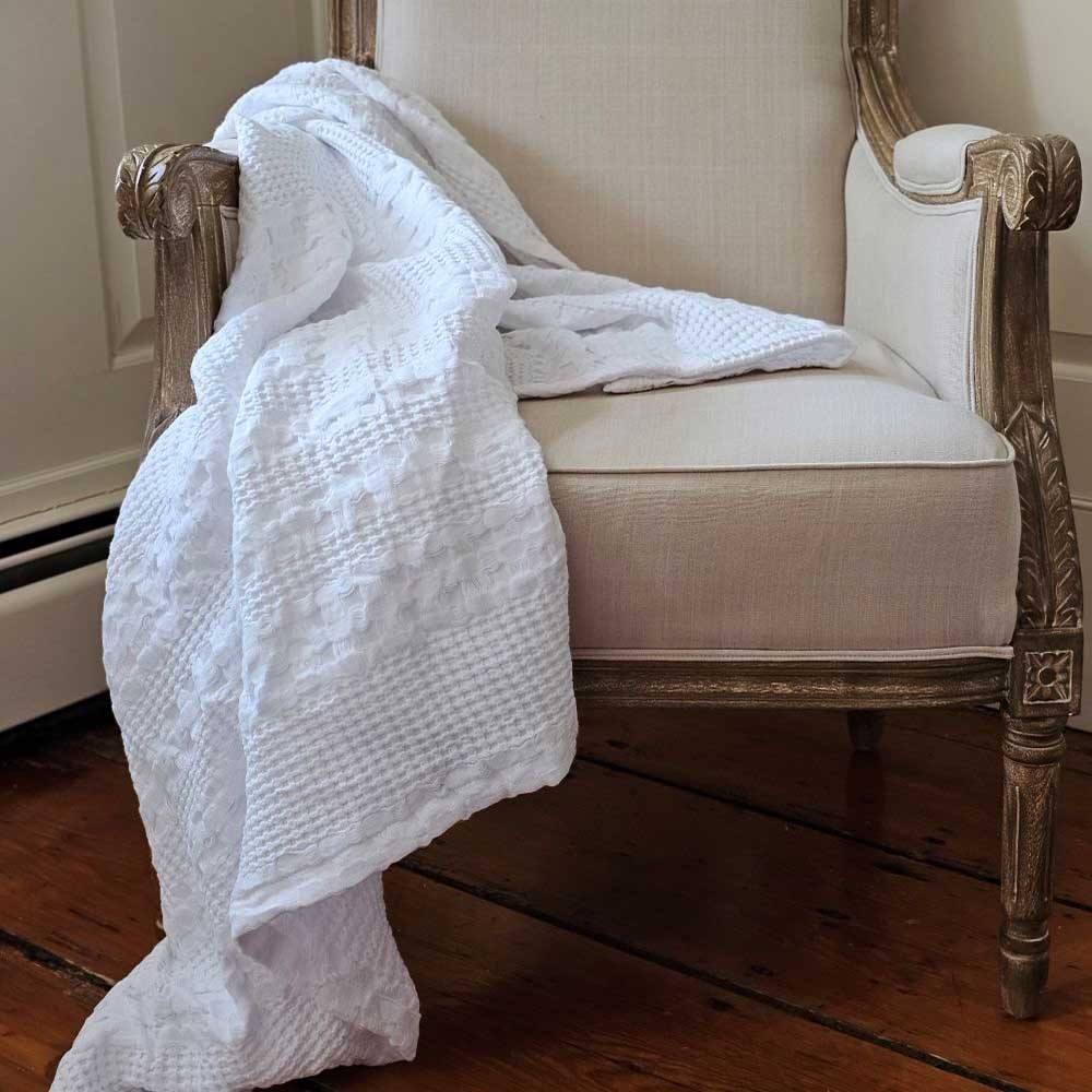 Crisp White Waffle Weave Throw Blanket