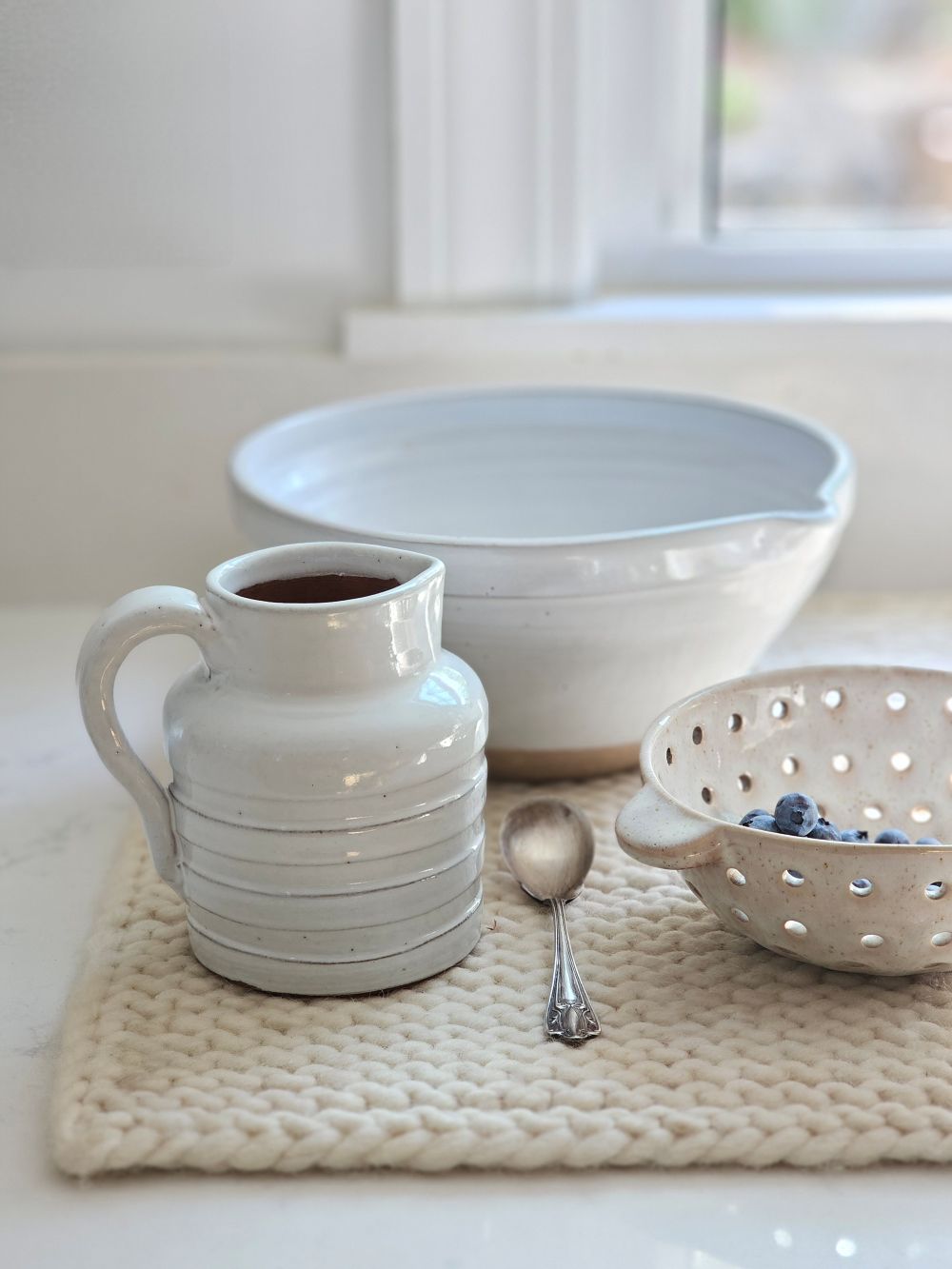 Rustic Ceramic Colander Berry Bowl