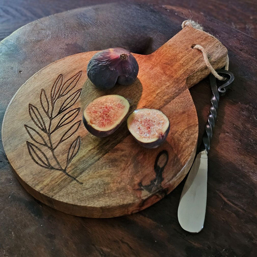 Olive Branch Wood Cutting Board with Spreader