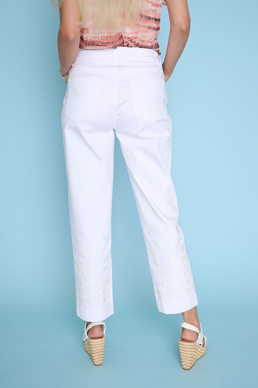 Embellished Ankle-Length Cuffed Jeans