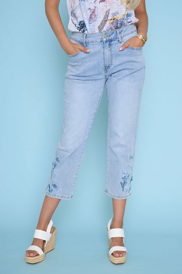 Floral Embellished Cropped Jeans