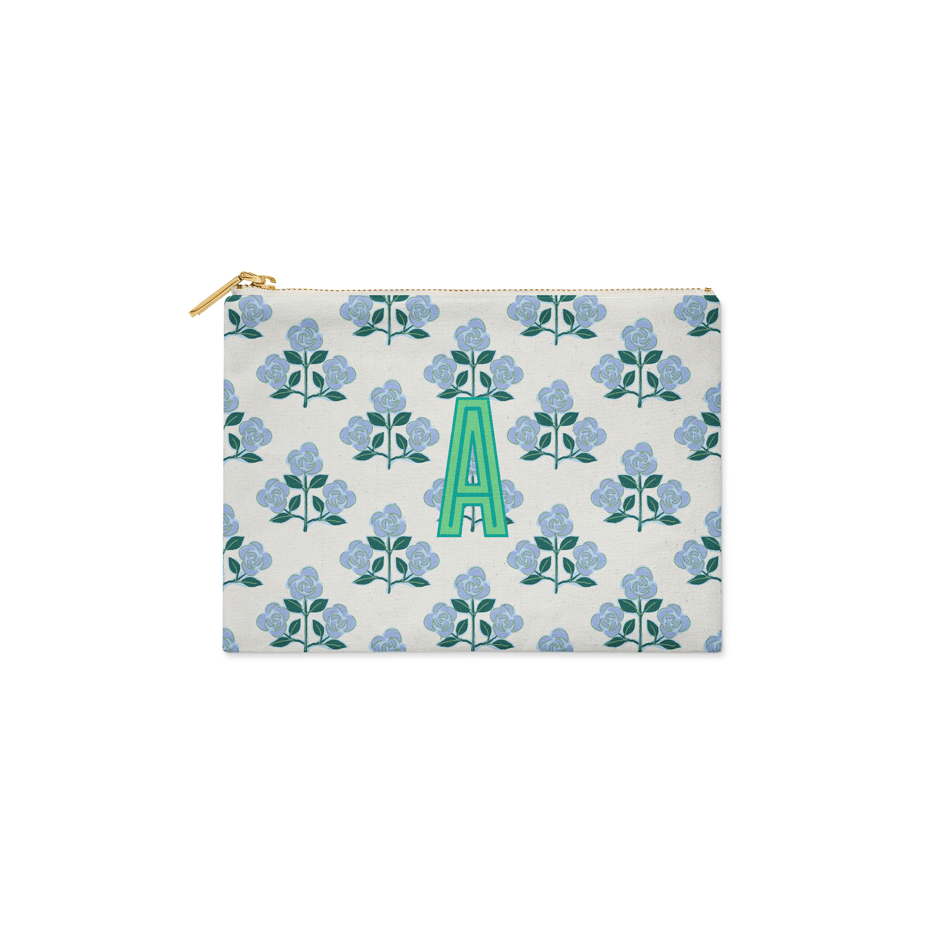 Single Initial - Small Flat Zip Pouch Betsy Blue - New!