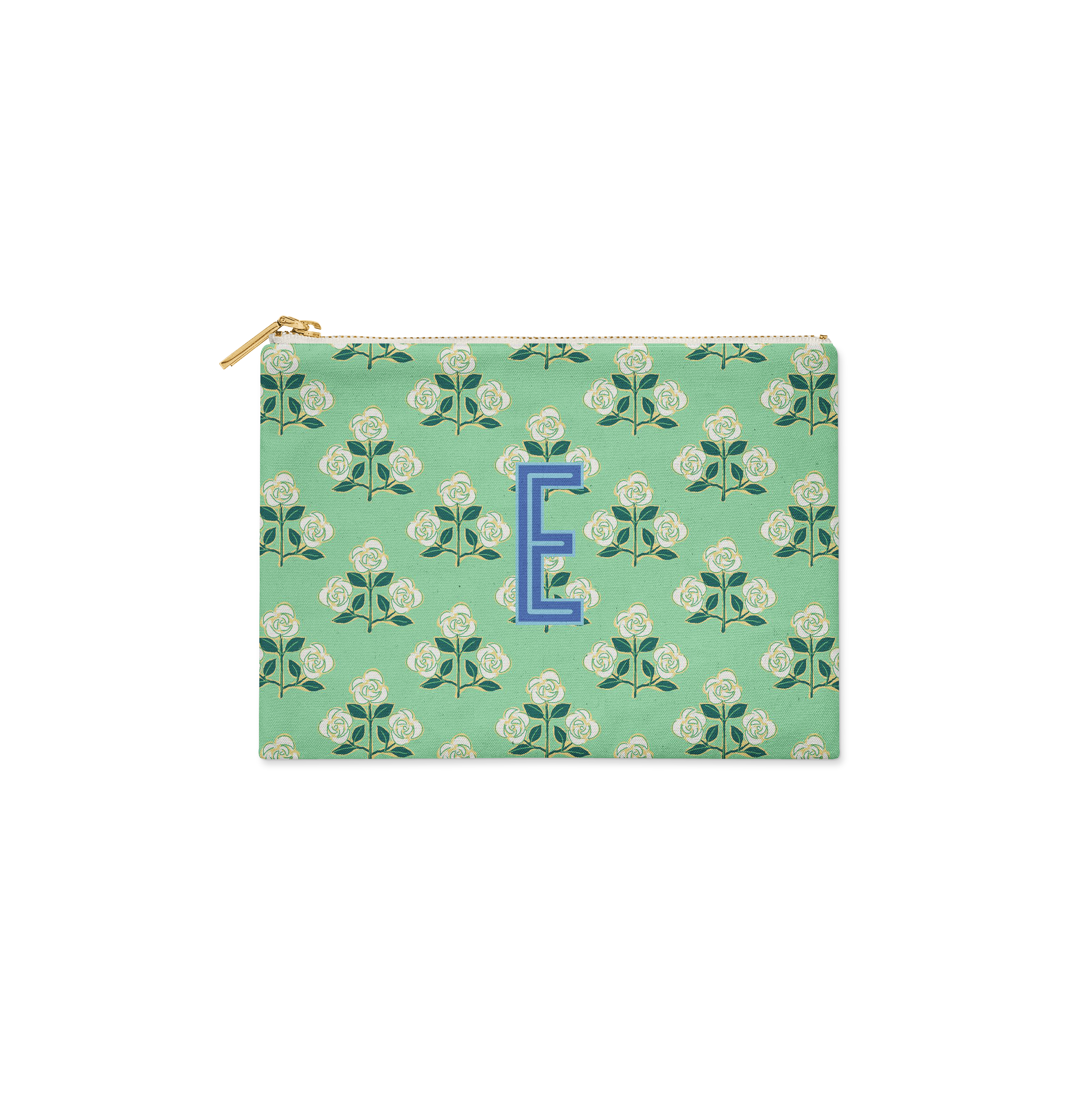 Single Initial - Large Flat Zip Pouch Betsy Green - New!