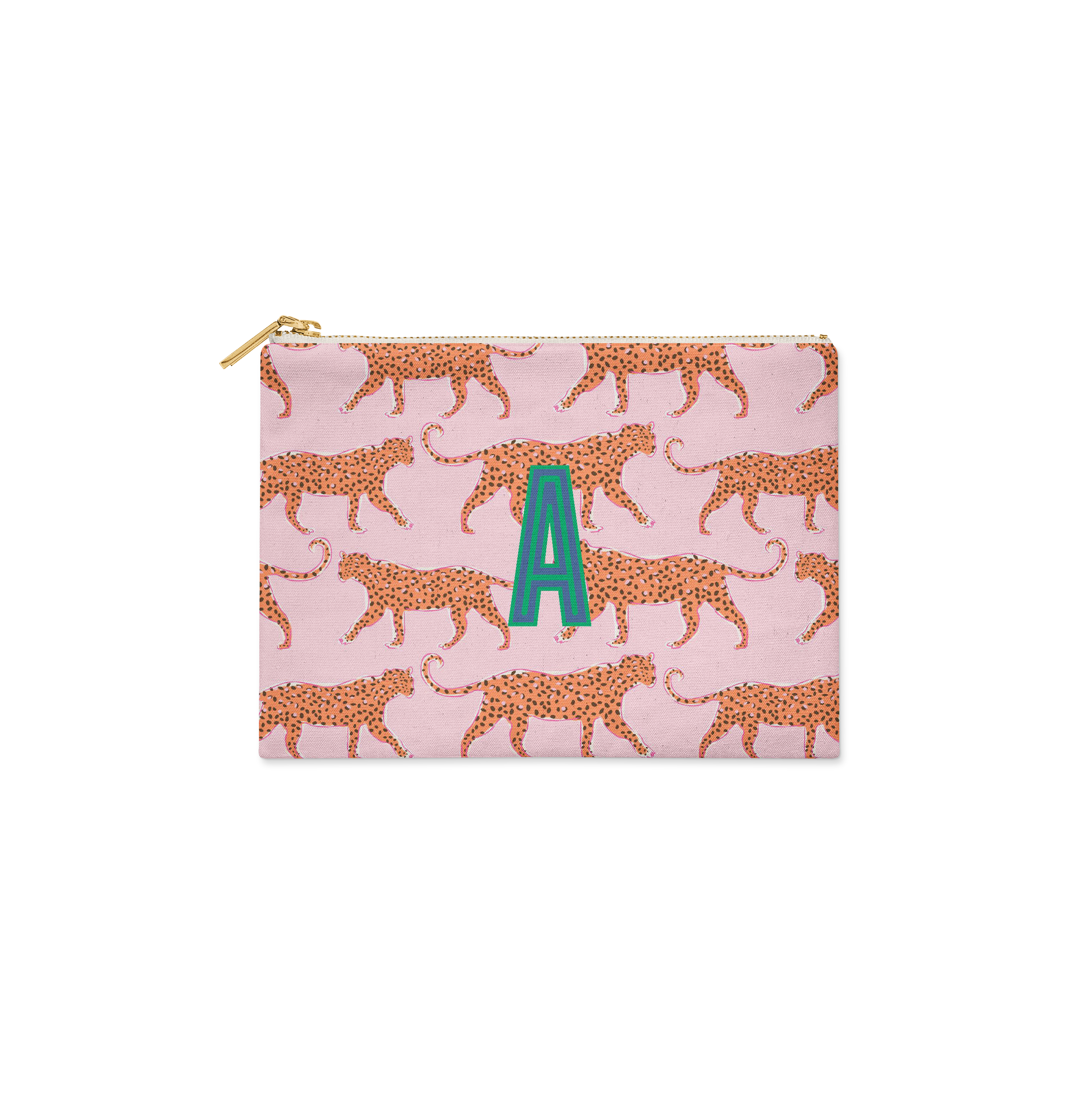 Single Initial - Small Flat Zip Pouch Vibrant Pink - New!
