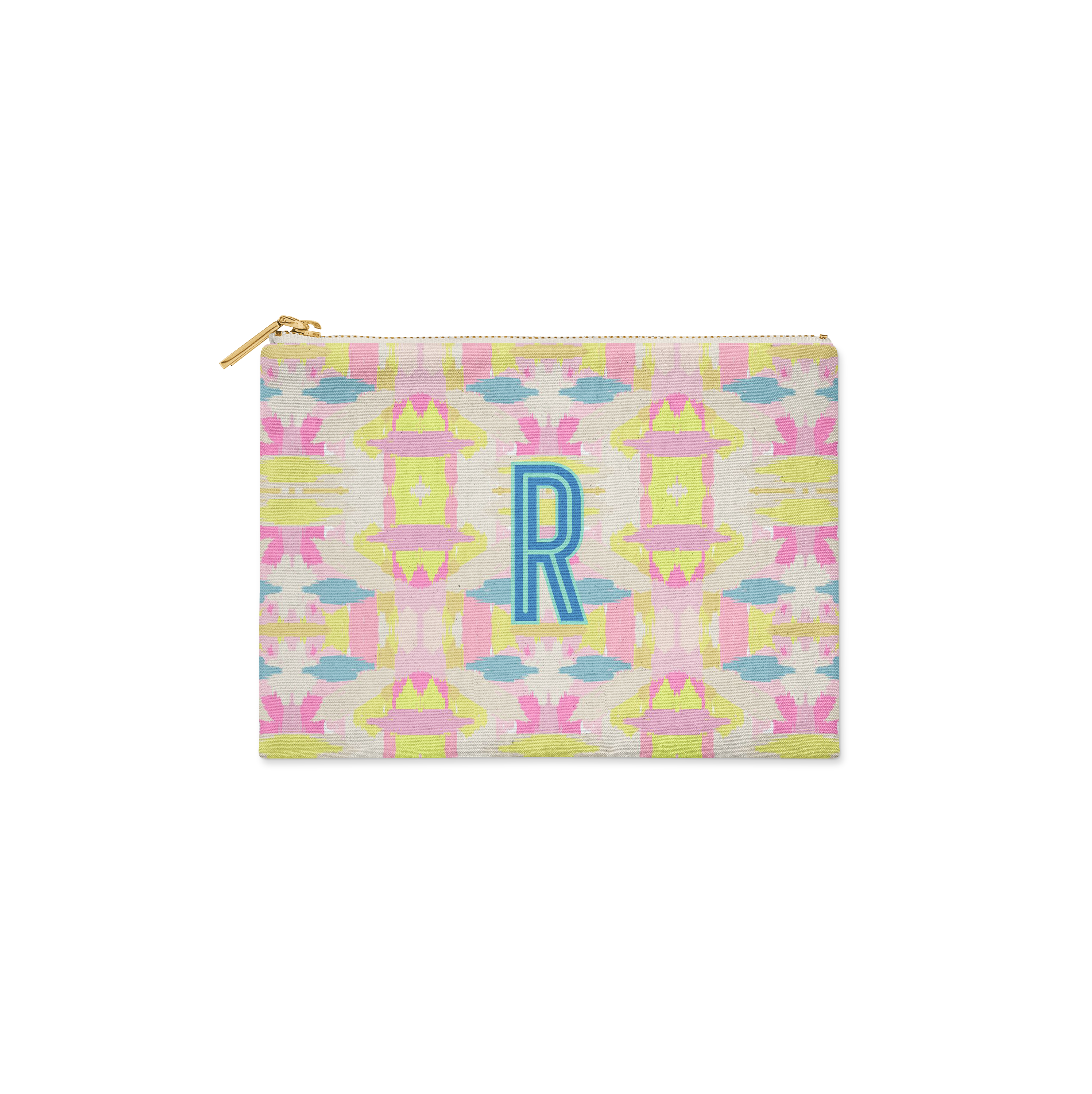 Single Initial - Small Flat Zip Pouch Mila Citrus Pink - New!
