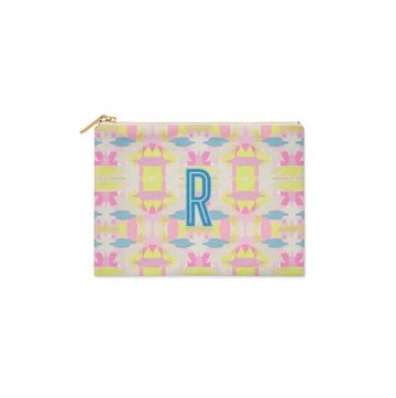 Single Initial - Small Flat Zip Pouch Mila Citrus Pink - New!