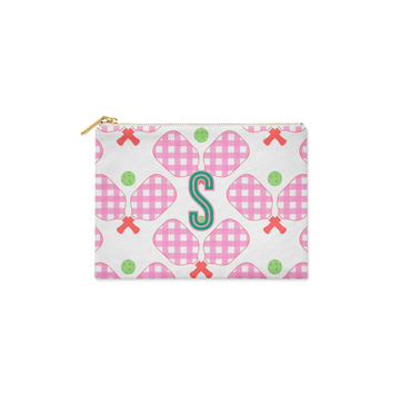 Single Initial - Small Flat Zip Pouch Pickleball Pink - New!