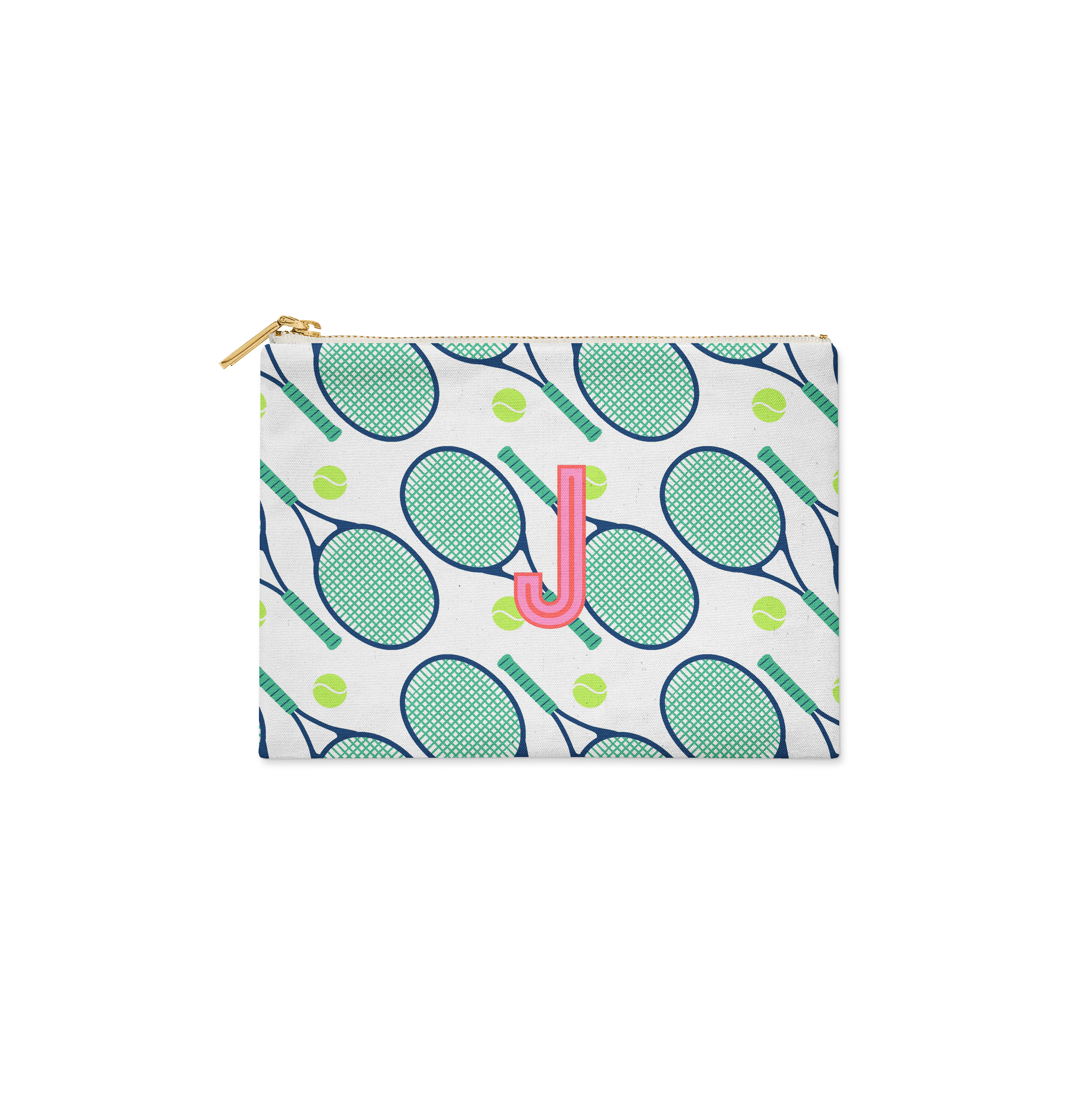 Single Initial - Large Flat Zip Pouch Tennis Green - New!