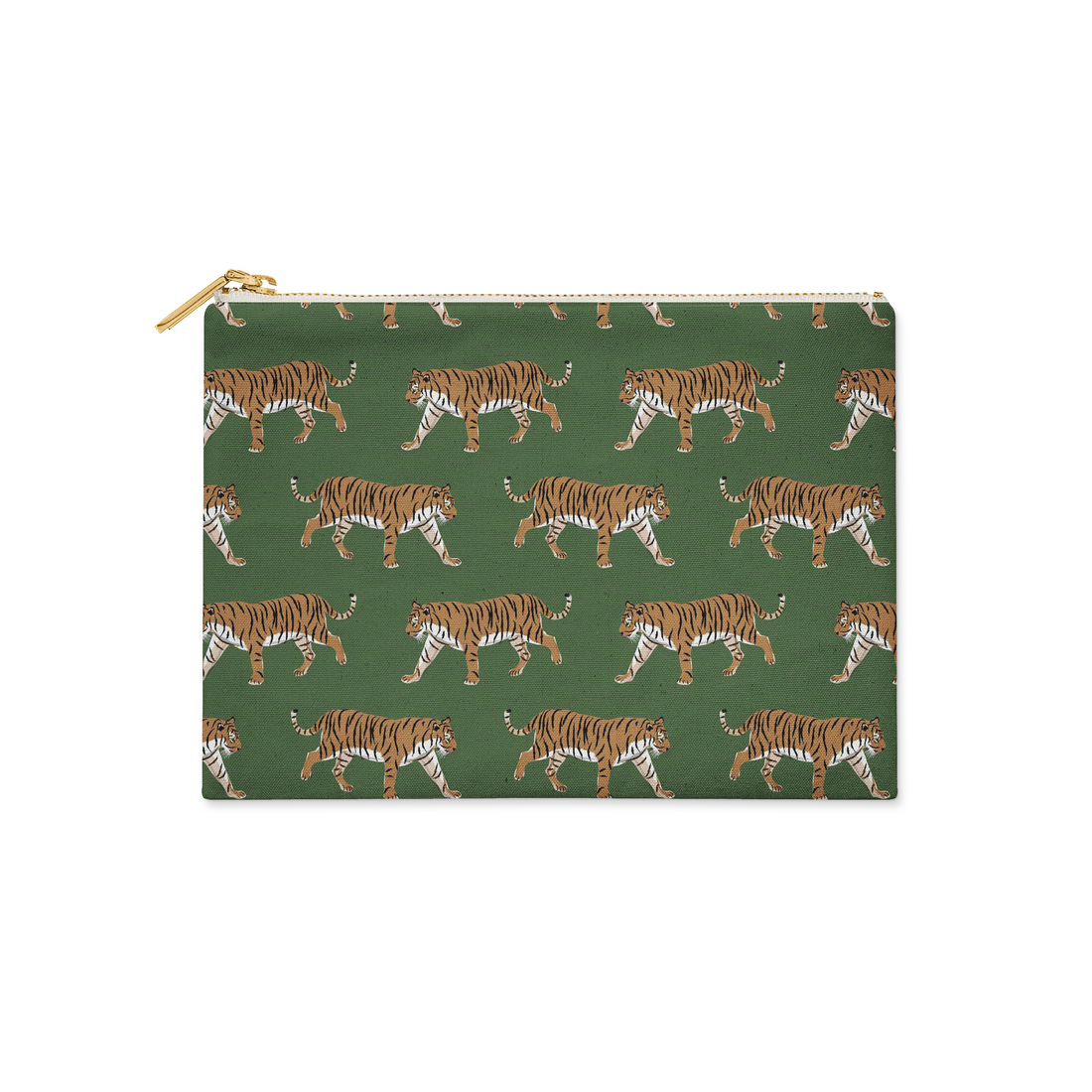 Single Initial - Small Flat Zip Pouch Tiger Green - New!