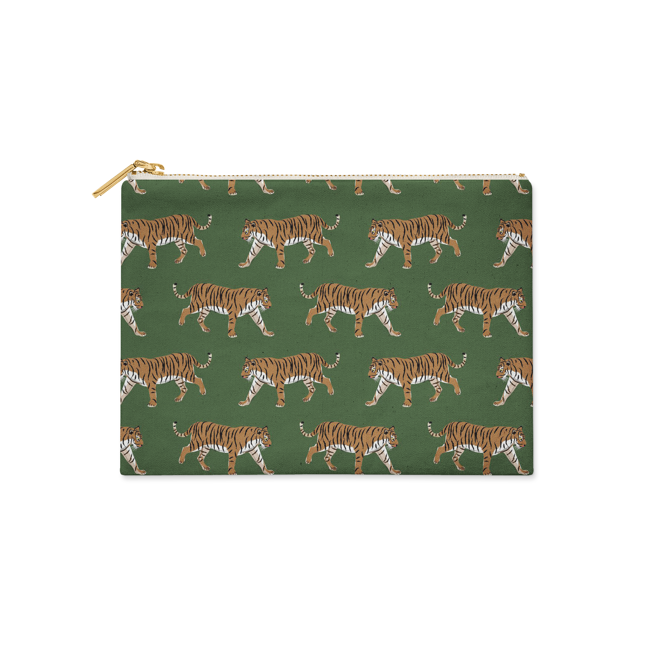 Single Initial - Large Flat Zip Pouch Tiger Green - New!