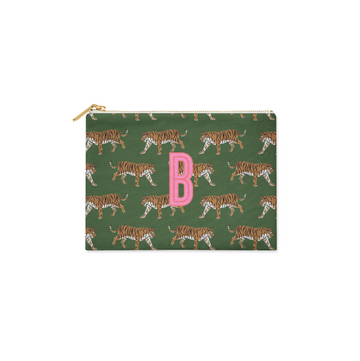 Single Initial - Large Flat Zip Pouch Tiger Green - New!